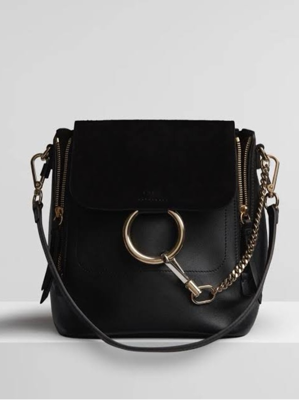 Chloé Small Faye Backpack Black Leather & Suede + Dust Bag